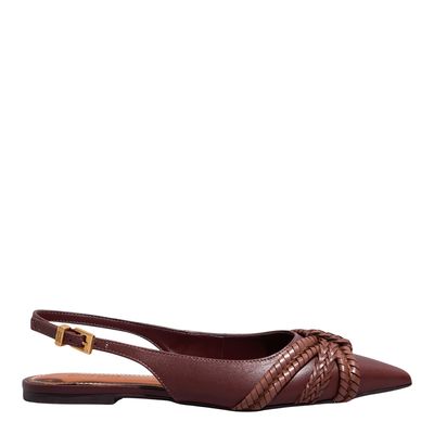 Sapatilha Slingback Couro Nobre Soft Marrom Dark Bico Fino