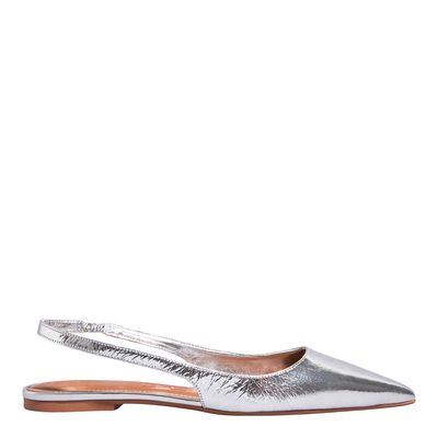 Sapatilha Slingback Couro Metalizado Prata Bico Fino