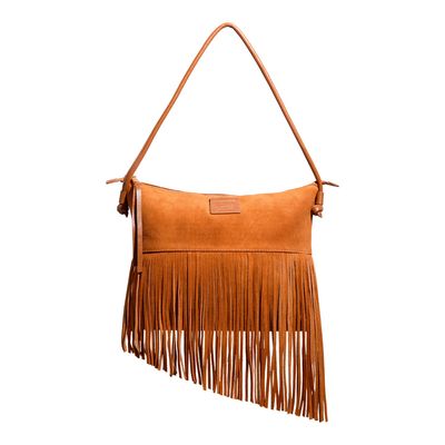 Bolsa Clutch  Franja Couro Camurça Marrom Safari Alça Ombro