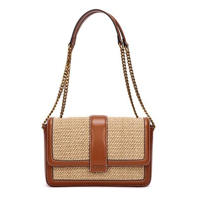 Bolsa Tramado Marrom Alça Ombro Corrente