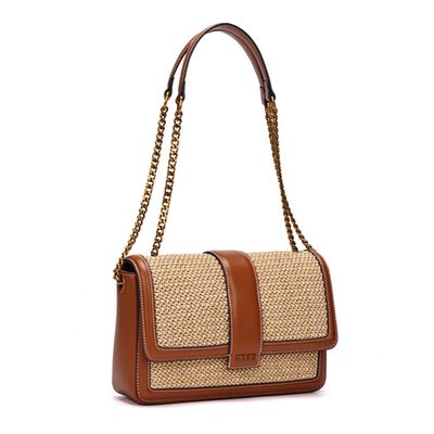 Bolsa Tramado Marrom Alça Ombro Corrente