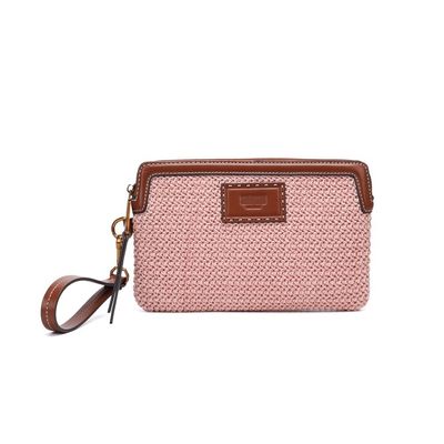 Clutch Tramado Rosa Alça De Mão
