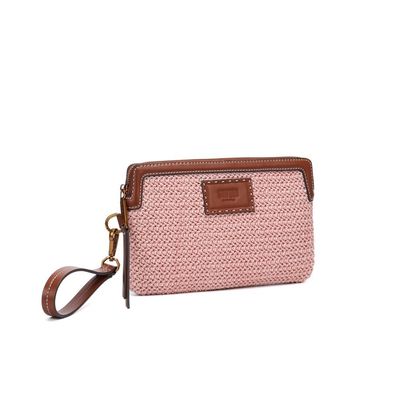 Clutch Tramado Rosa Alça De Mão