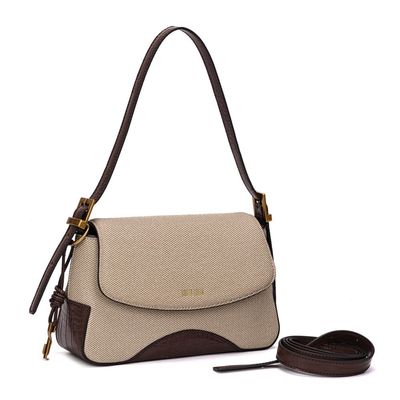 Bolsa Baguete Material Canvas Bege Alça Ombro