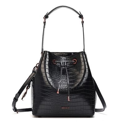 Bolsa Bucket Croco Preto Alça Dupla