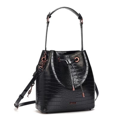 Bolsa Bucket Croco Preto Alça Dupla