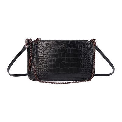Bolsa Clutch Croco Preto Alça Transversal