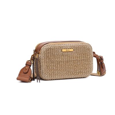 Bolsa Tramado Bege Alça Gorgurão Transversal