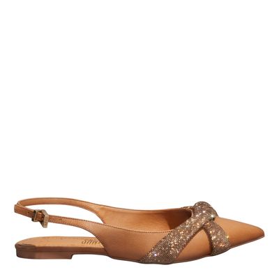 Sapatilha Slingback Couro Confort Caramelo Bico Fino