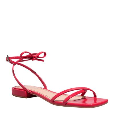 Rasteira Verniz Show Vermelho Bico Quadrado Laço