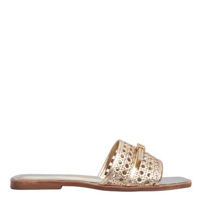 Rasteira Couro Trisse Bico Quadrado Dourado Metalizado