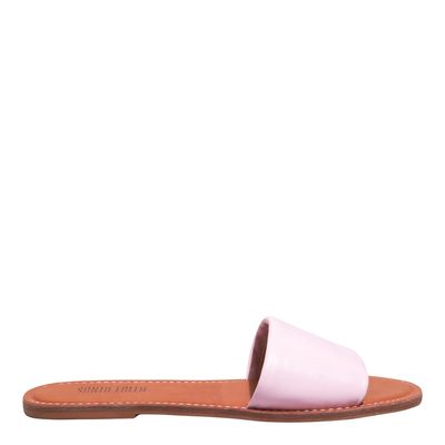 Rasteira Flat Couro Nobre Rosa Bico Redondo