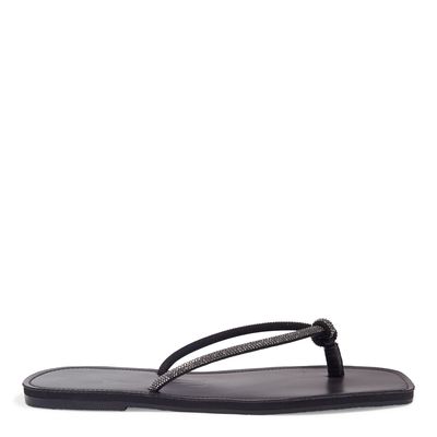 Rasteira Cristal Tira Brilho Preta Bico Quadrado