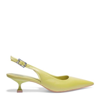 Scarpin Slingback Verde Couro Bico Fino Salto Taça
