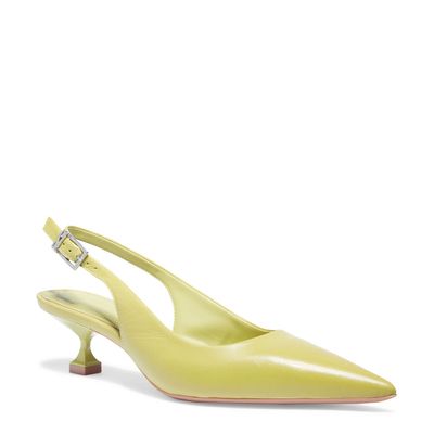 Scarpin Slingback Verde Couro Bico Fino Salto Taça