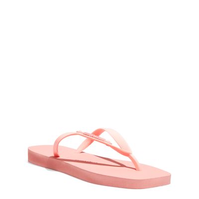 Chinelo Flip Flop Borracha Laranja Pêssego Bico Quadrado