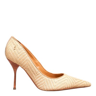 Scarpin Tresse Bege Bico Fino Salto Agulha