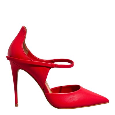 Scarpin Couro Pelica Soft Vermelho Bico Fino Salto Alto