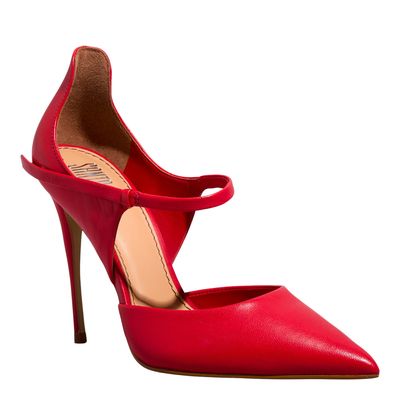 Scarpin Couro Pelica Soft Vermelho Bico Fino Salto Alto