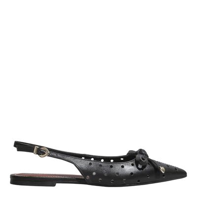 Sapatilha Slingback Couro Nobre Soft Preto Bico Fino