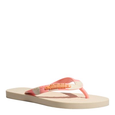 Chinelo Flip Flop Borracha Off White E Rosa