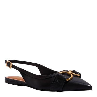Sapatilha Slingback Couro Nobre Soft Preto Bico