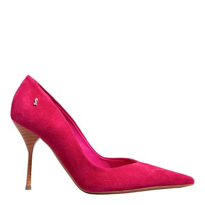 Scarpin One Couro Camurça Premium Rosa Pink Bico Fino Salto Agulha