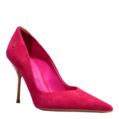 Scarpin One Couro Camurça Premium Rosa Pink Bico Fino Salto Agulha