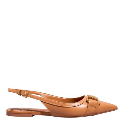 Sapatilha Slingback Couro Nobre Soft Caramelo Bico Fino