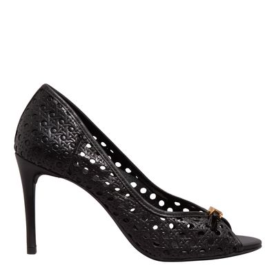 Peep Toe Couro Trisse Preto Salto Alto Fino