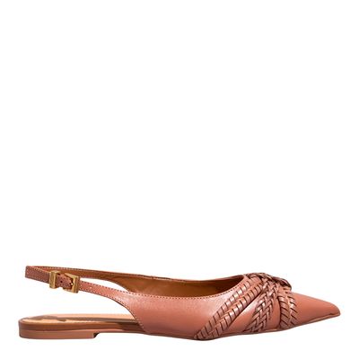 Sapatilha Slingback Couro Nobre Soft Marro Safari Bico Fino