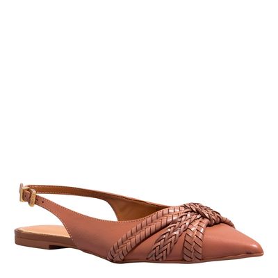 Sapatilha Slingback Couro Nobre Soft Marro Safari Bico Fino