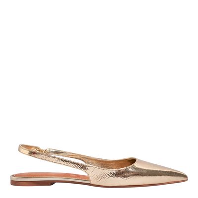 Sapatilha Slingback Couro Metalizado Dourado Bico Fino