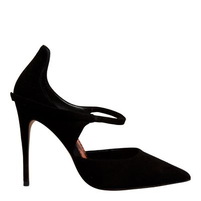 Scarpin Couro Camurça Premium Preto  Bico Fino Salto Alto