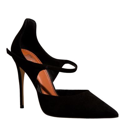 Scarpin Couro Camurça Premium Preto  Bico Fino Salto Alto