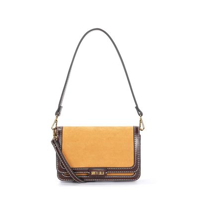 Bolsa Pequena Camurça Amarelo Mostarda Alça Dupla