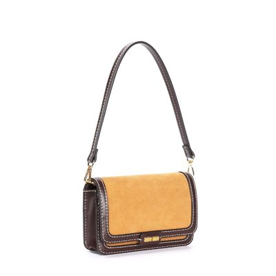 Bolsa Pequena Camurça Amarelo Mostarda Alça Dupla