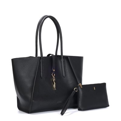 Kit Bolsa Shopper Preta E Necessaire