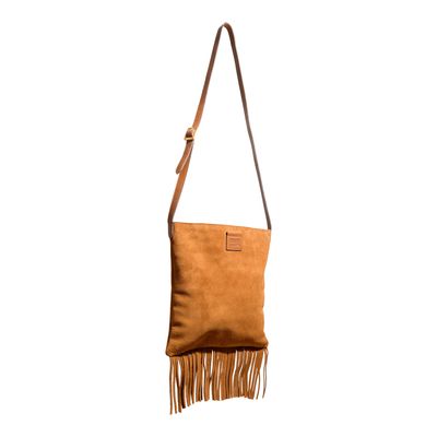 Bolsa Franja Couro Camurça Amarelo Mostarda Alça Ombro