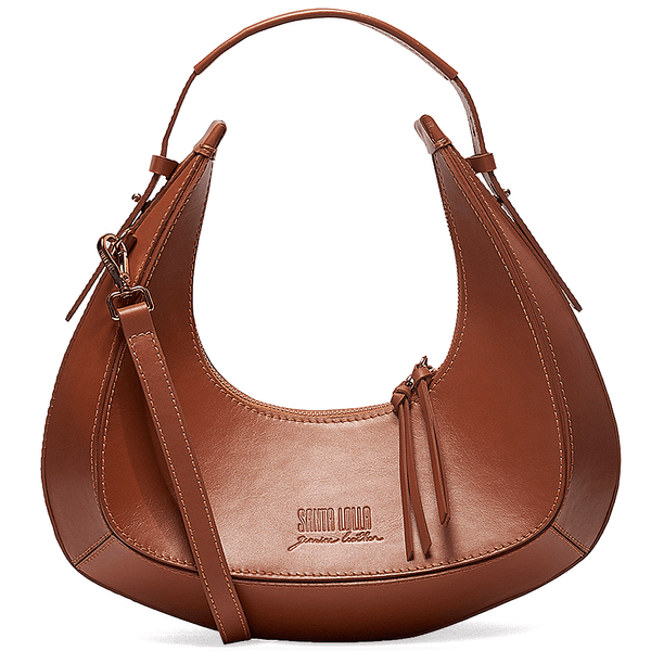 Bolsa Hobo Marrom Couro Alça Ajustável - Linha Genuine Leather