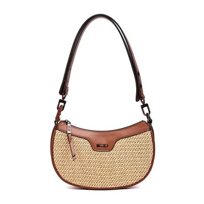 Bolsa Baguete Tramado Marrom Alça De Ombro
