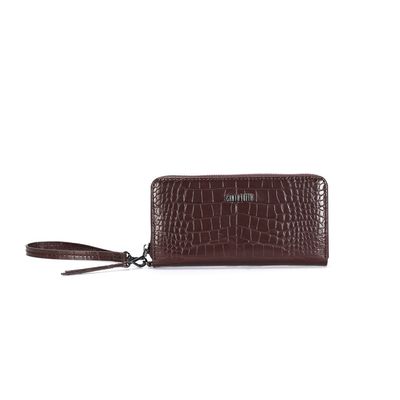 Carteira Croco Marrom Cocoa Alça De Mão