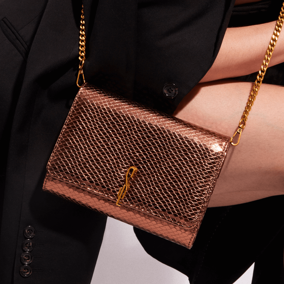 Bolsa Carteira Com Caixa Metalizada Bronze Alça Transversal