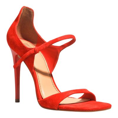 Sandália Meia Pata Couro Camurça Salto Fino Vermelho