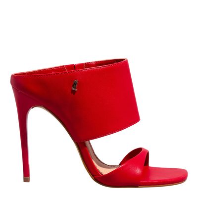 Mule Meia Pata Couro Pelica Vermelho Salto Fino