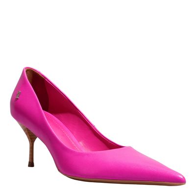 Scarpin Rosa Pink Couro Confort Bico Fino