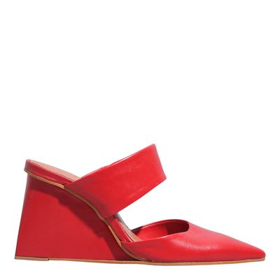 Mule Couro Confort Vermelho Bico Fino