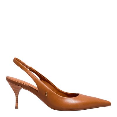 Scarpin Slingback Couro Confort Salto Médio Caramelo