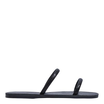 Rasteira Bico Quadrado Verniz Preto Tiras Finas