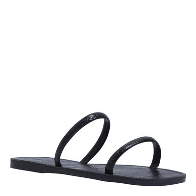 Rasteira Bico Quadrado Verniz Preto Tiras Finas